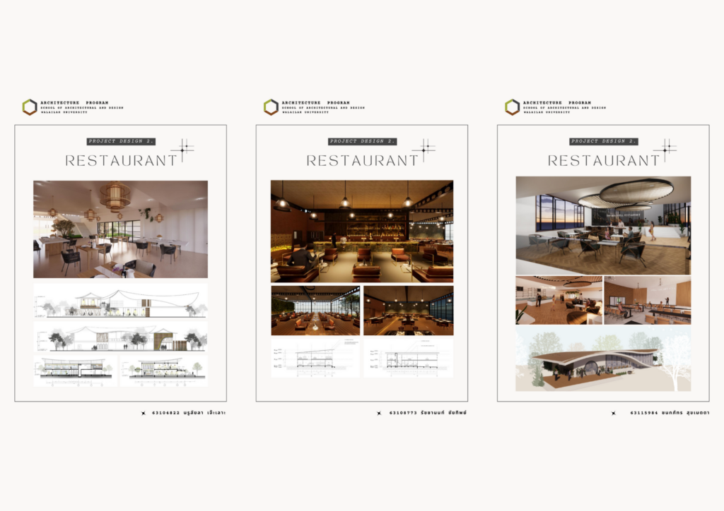 ผลงานนักศึกษาสาขาสถาปัตยกรรม รายวิชา ARC62-312 Architectural Design V - Project 2 Restaurant