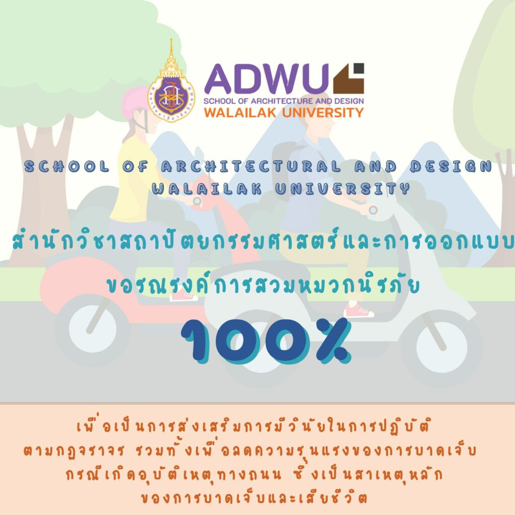สำนักวิชาสถาปัตยกรรมศาสตร์และการออกแบบ ขอรณรงค์การสวมหมวกนิรภัย 100%