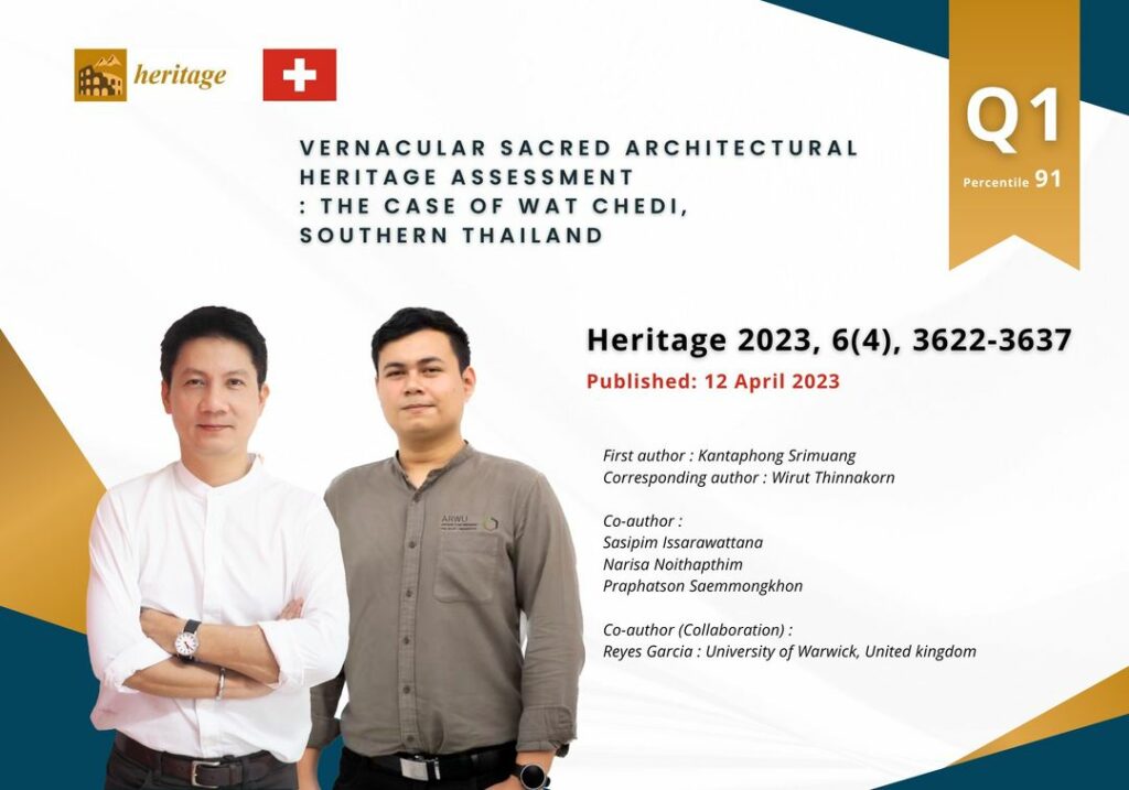 ขอแสดงความยินดีกับ รศ.ดร. วิรุจ ถิ่นนคร รักษาการแทนคณบดีและ อาจารย์ กันตพงศ์ ศรีเมือง อาจารย์สำนักวิชาสถาปัตย์ และ Asst.Dr.Reyes Garcia (University of Warwick,UK) ที่ได้รับการตีพิมพ์บทความวิจัยในวารสารระดับนานาชาติที่อยู่ในฐาน SCOPUS Q1 (Percentile 91)