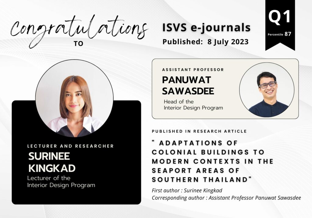 ขอแสดงความยินดีกับ อาจารย์สุริณี กิ่งกาด และ ผู้ช่วยศาสตราจารย์ภานุวัฒน์ สวัสดี ที่ได้รับการตีพิมพ์บทความวิจัย ในวารสารระดับนานาชาติที่อยู่ในฐาน SCOPUS Q1 : Percentile 87