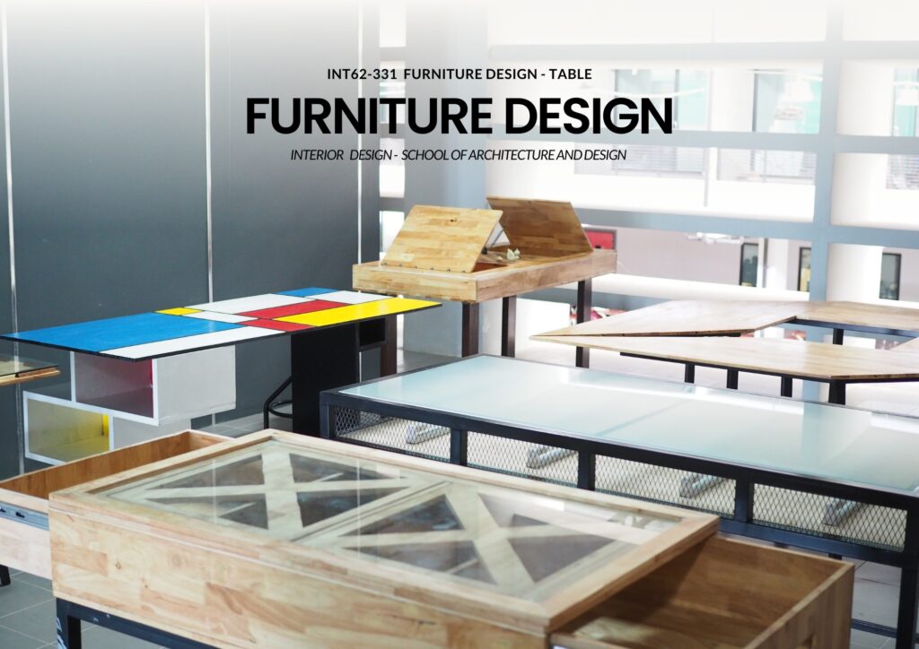 บรรยากาศการเรียน การทำงานเฟอร์นิเจอร์ต้นแบบและการนำเสนอผลงานปลายภาค ในรายวิชา INT62-331 การออกแบบเครื่องเรือน
