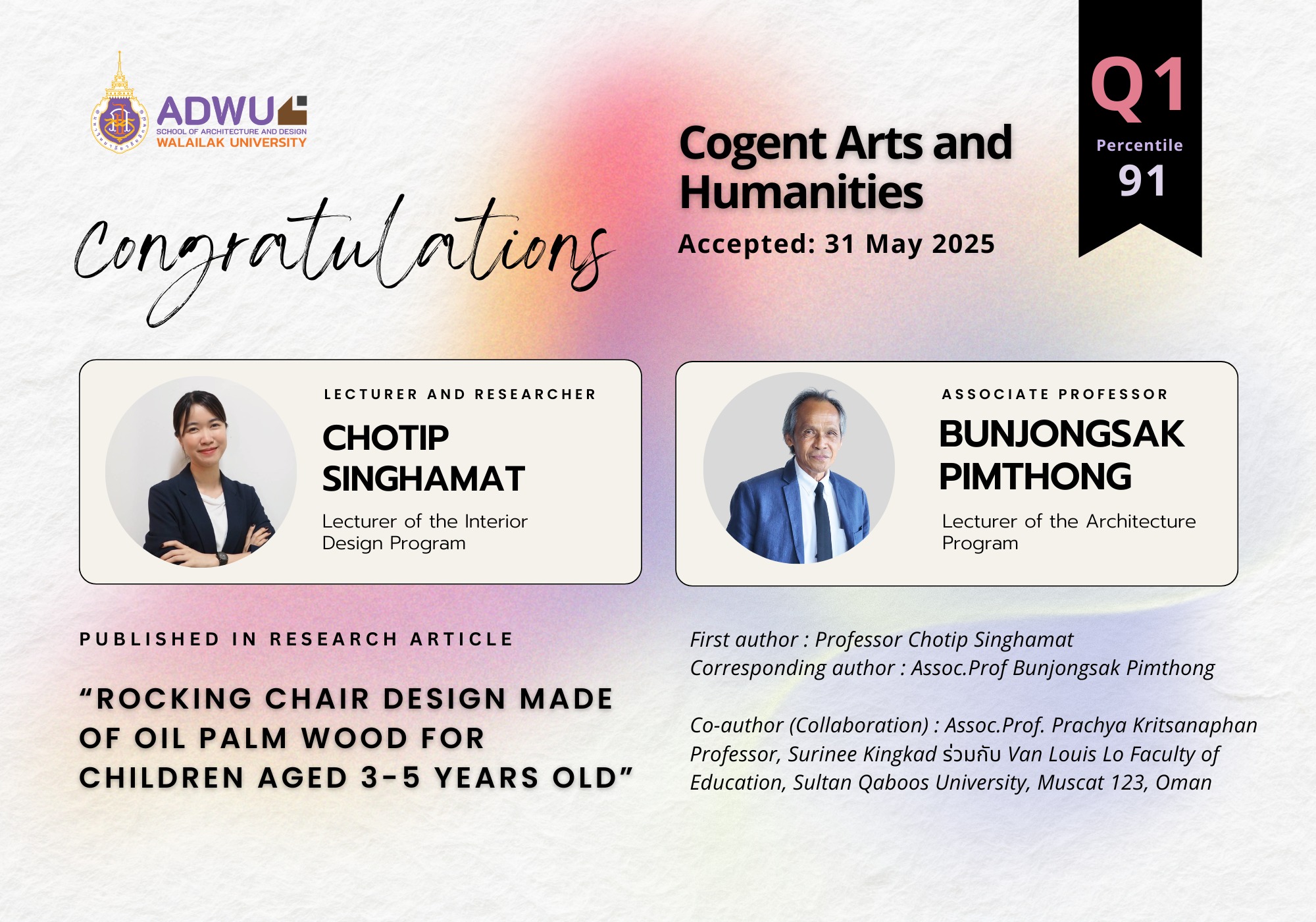 อาจารย์สถาปัตย์ฯและการออกแบบภายใน ม.วลัยลักษณ์ ได้รับการตีพิมพ์บทความวิจัยในวารสาร SCOPUS Q1 ระดับนานาชาติ