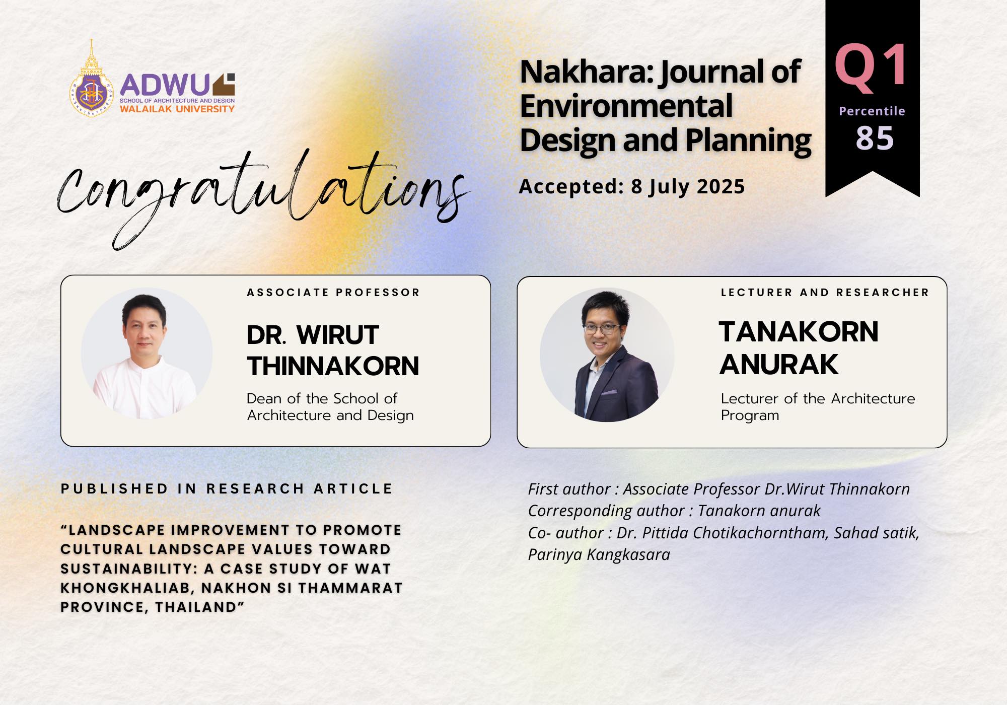 คณาจารย์และนักศึกษา มวล. ตีพิมพ์ผลงานวิจัยด้านภูมิทัศน์วัฒนธรรมในวารสารนานาชาติ (SCOPUS Q1)